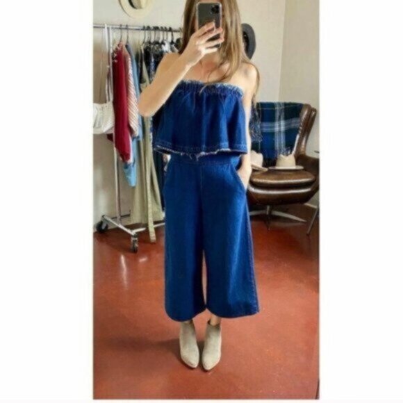 Anthropologie | Women's Blue Hei Hei Denim Strapless Romper Size Medium - Picture 12 of 15
